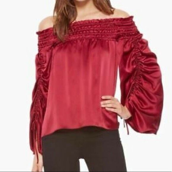 Parker Valentino Off the Shoulder Blouse Drawstring Red - Picture 1 of 6